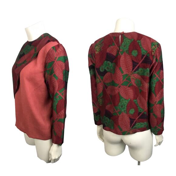 Vintage Bug Plant Print Tiered Linen Blouse Shirt Top / Women’s Small - Picture 4 of 6